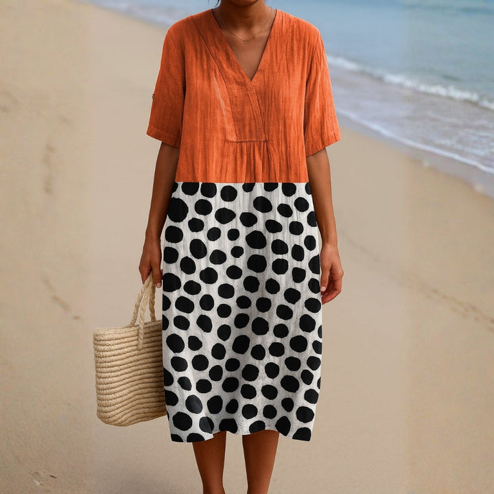 Pénélope - Robe Orange avec Points Contrastés