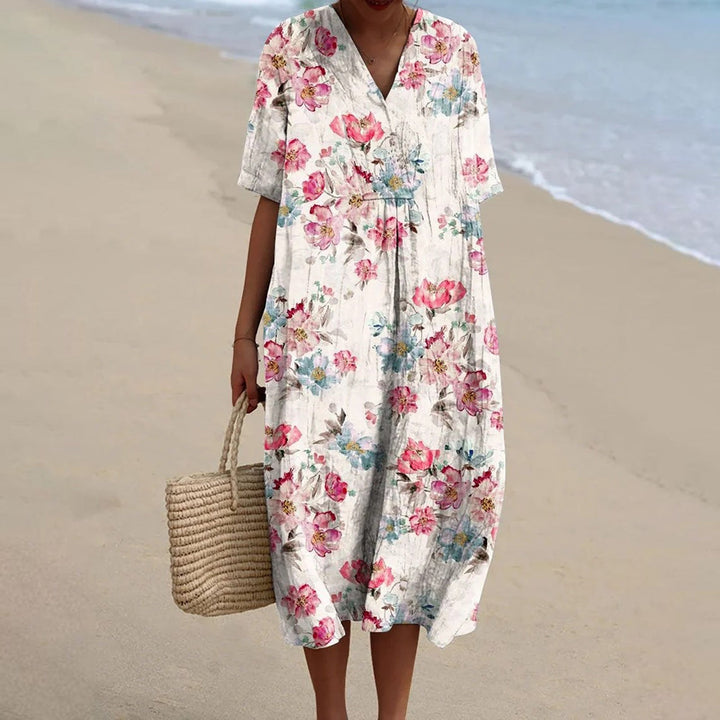 Sílvia - Robe Fleurie Vintage Style Lin