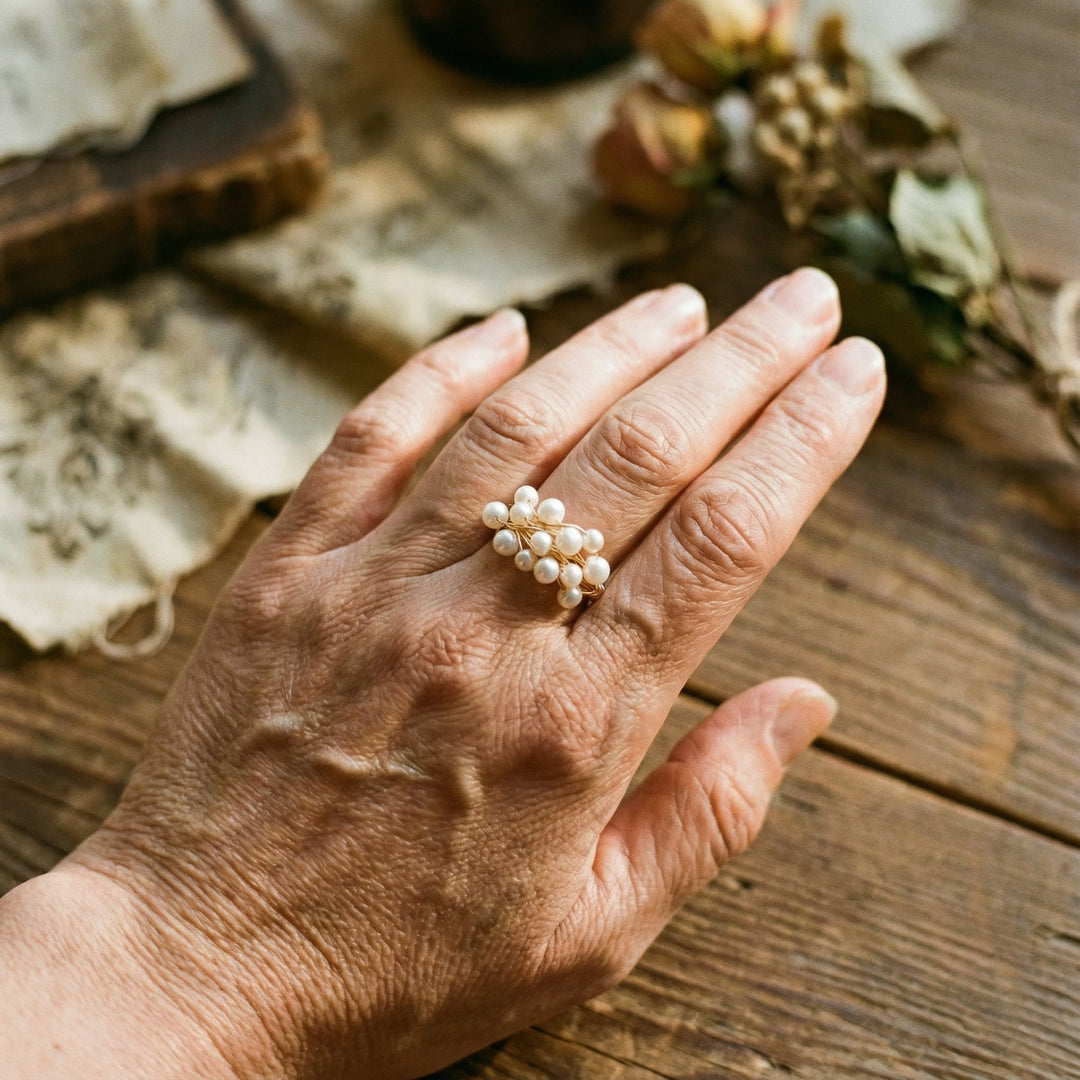 Anneau Vintage avec Motif de Perles