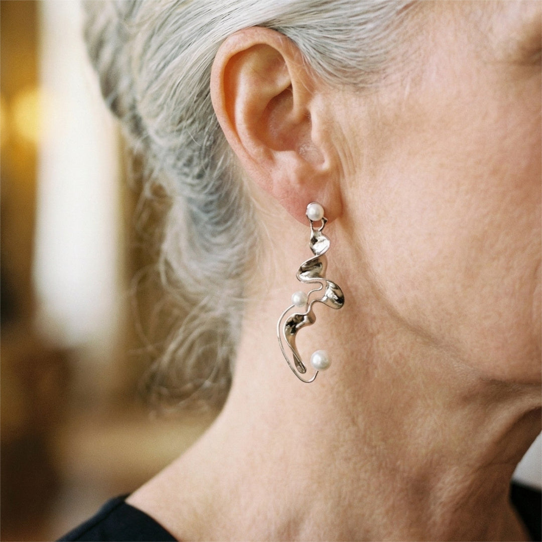 Boucles d'oreilles abstraites en argent vintage ornées de perles