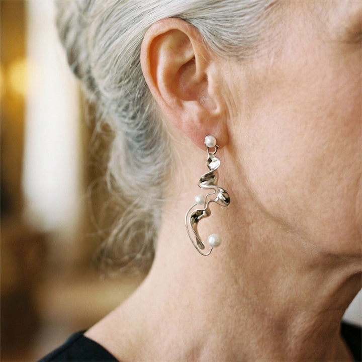 Boucles d'oreilles abstraites en argent vintage ornées de perles