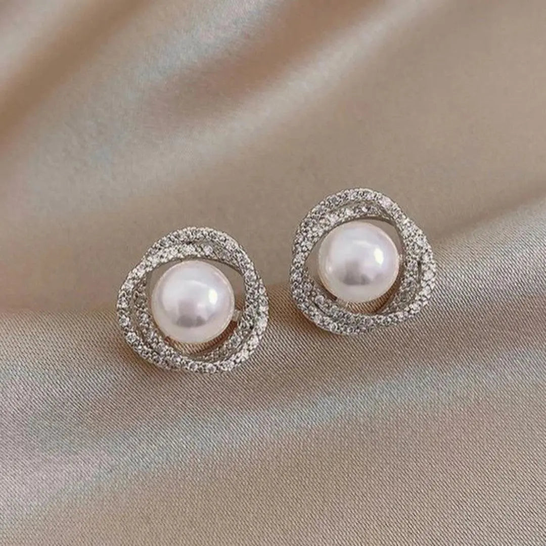 Élégantes Boucles d'Oreilles Spirales Brillantes avec Perles