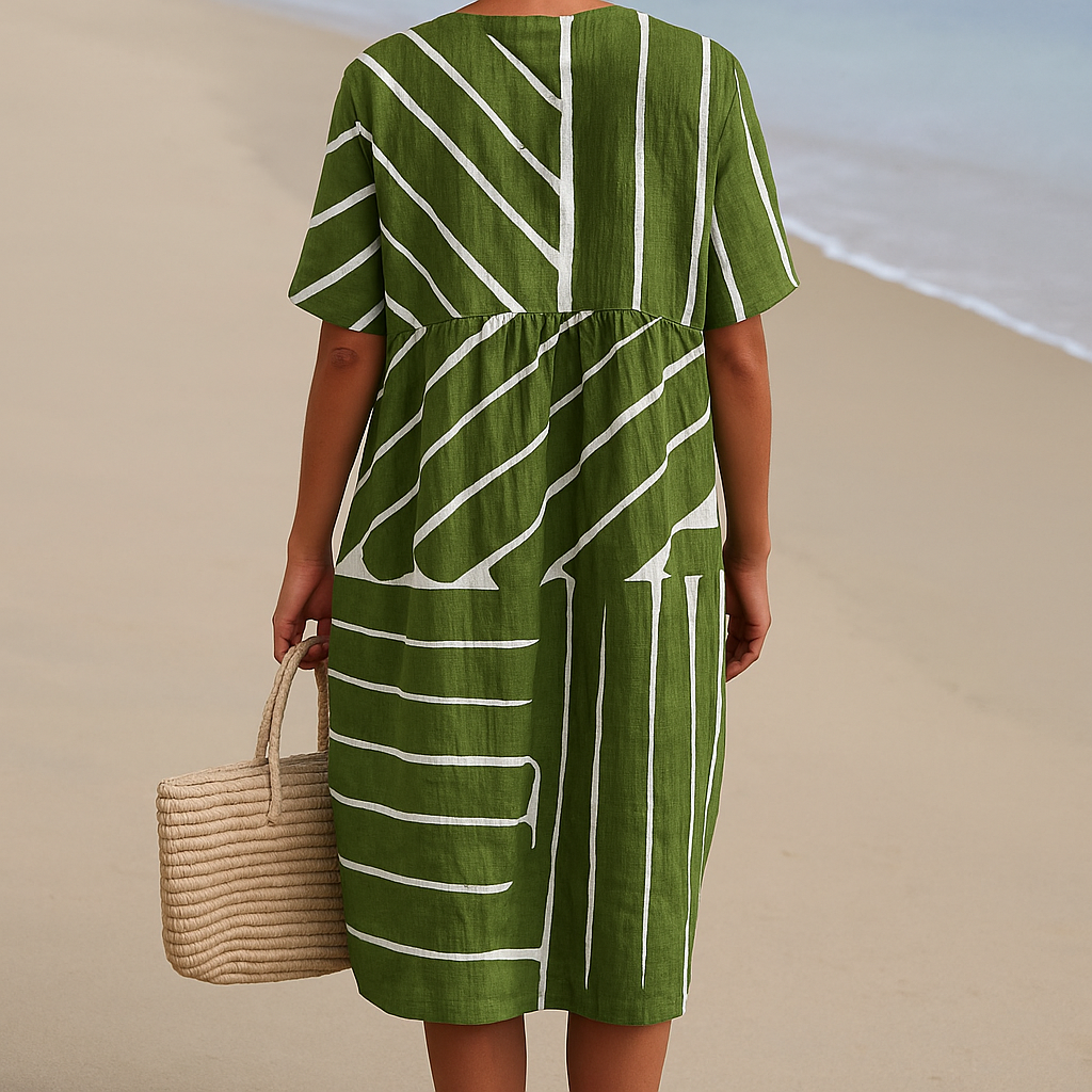 Eira - Robe Verte avec Motif Géométrique