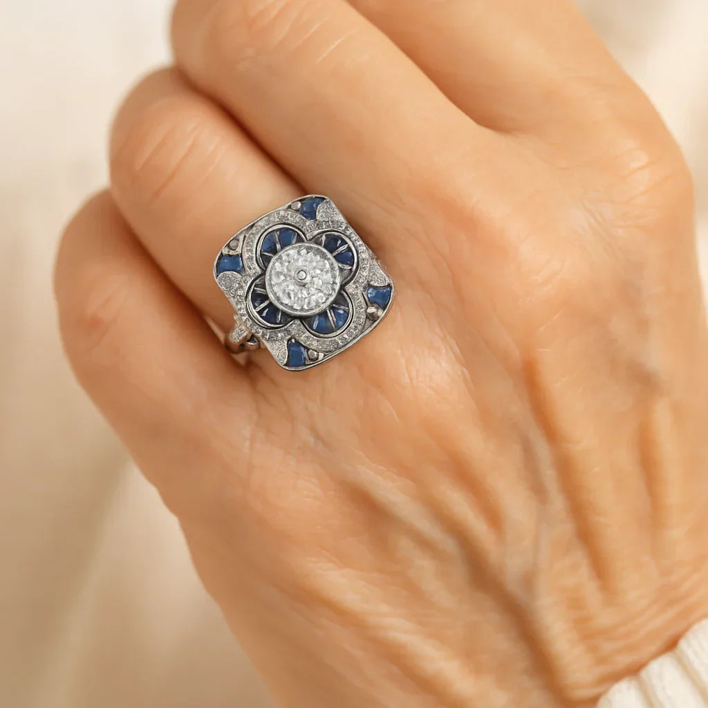 Anneau Vintage en Argent avec Zirconium Bleu