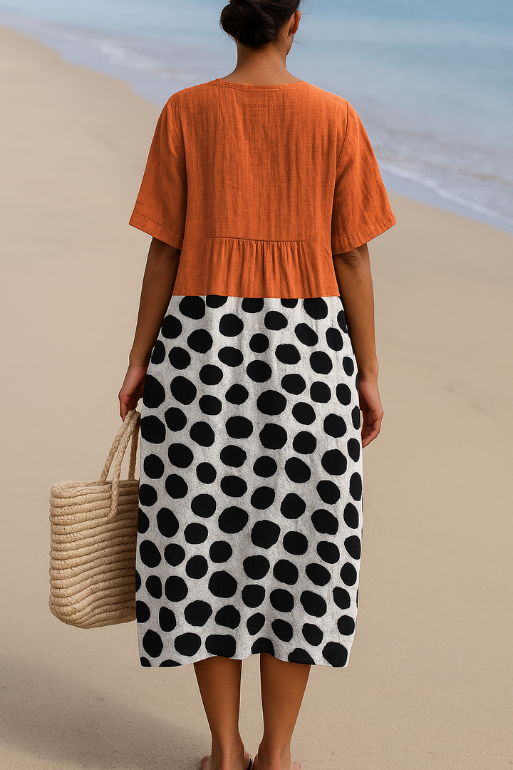Pénélope - Robe Orange avec Points Contrastés