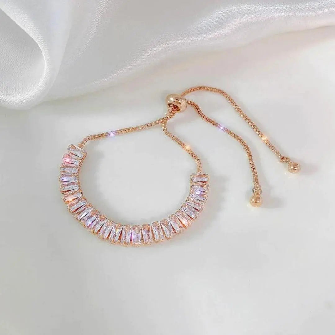 Bracelet Ajustable en Zircon Cubique Plaqué Or et Argent