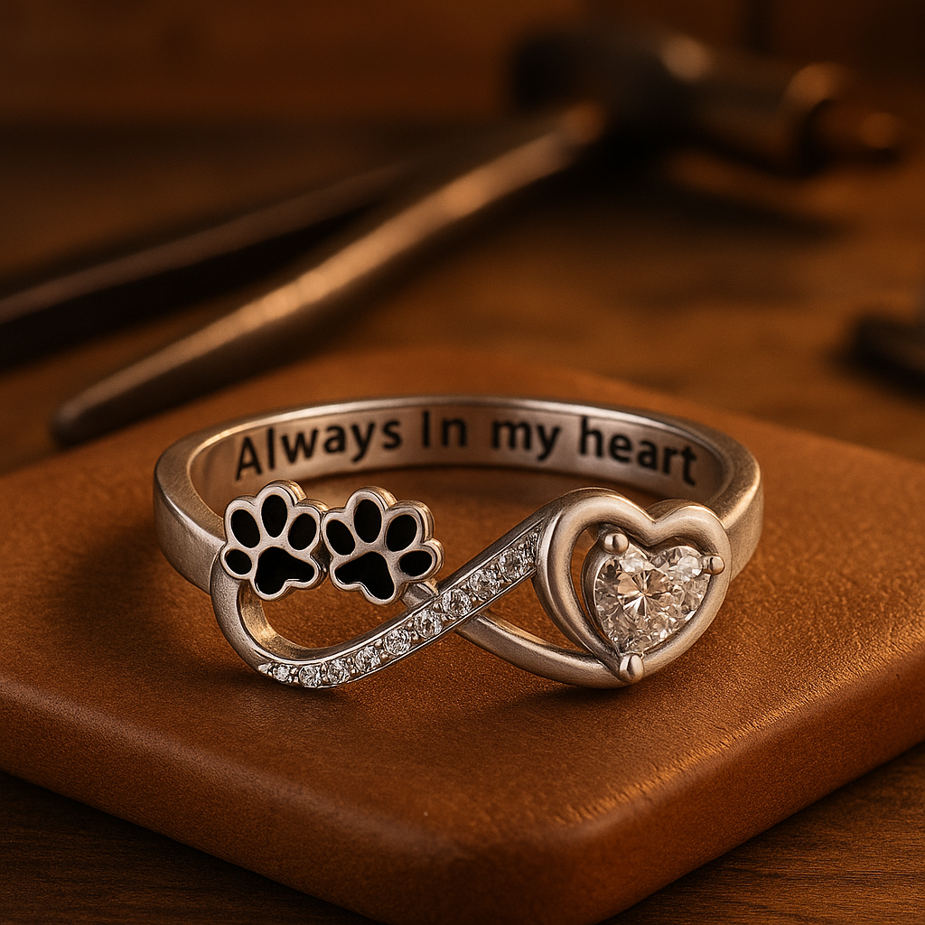 Bague en zirconium en forme de patte avec design cœur et symbole infini