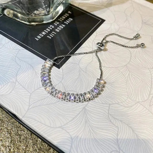 Bracelet Ajustable en Zircon Cubique Plaqué Or et Argent