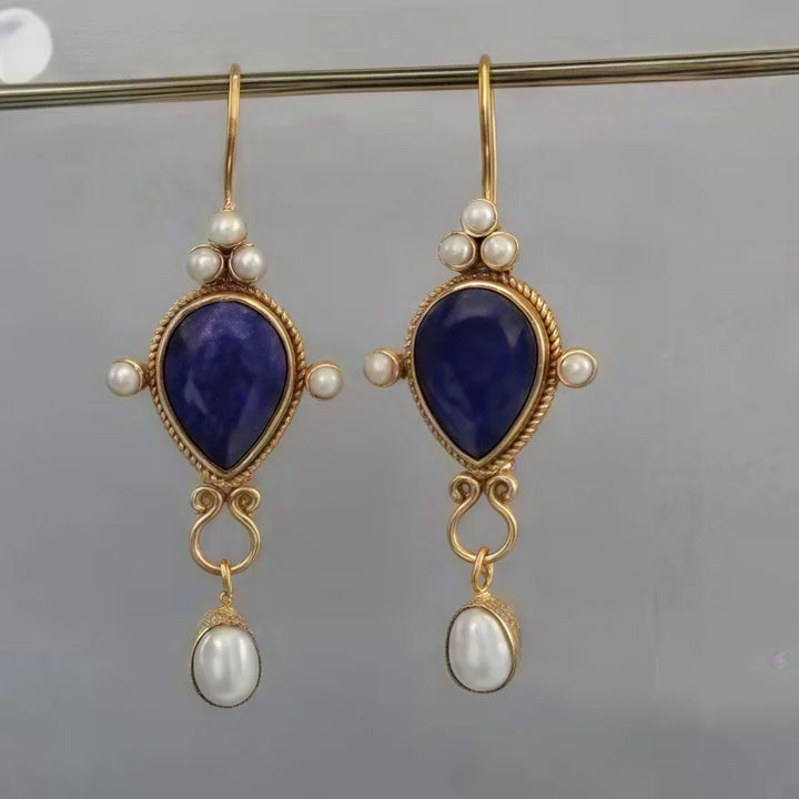 Boucles d'oreilles Vintage en Rubis et Perle