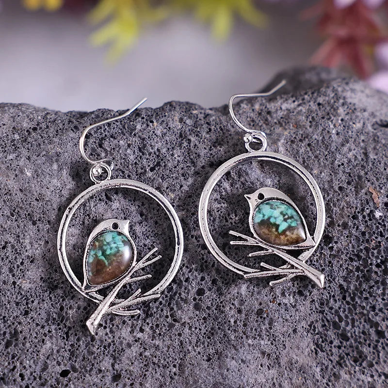 Boucles d'oreilles Vintage Oiseau sur Branche – Évoquant la Liberté et la Sérénité