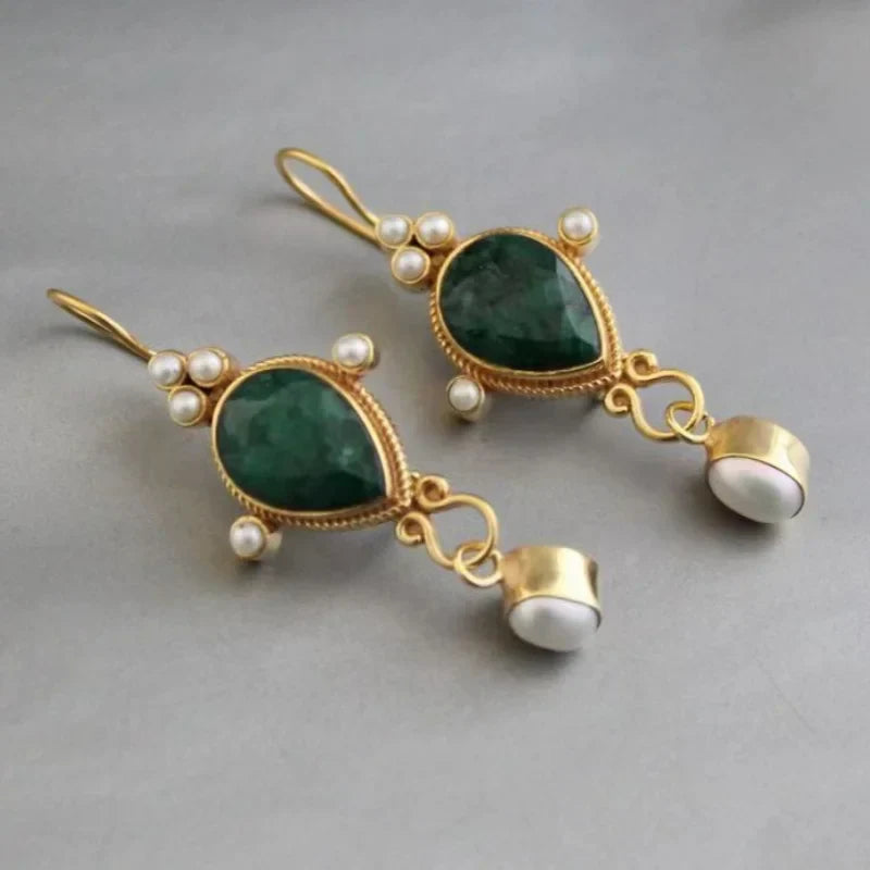 Boucles d'oreilles Vintage en Rubis et Perle