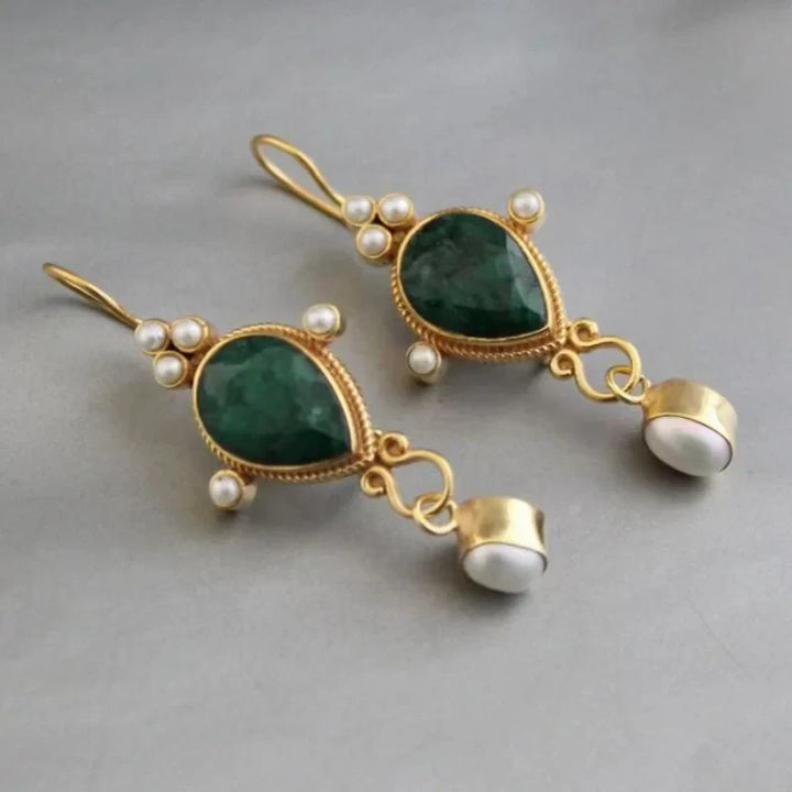 Boucles d'oreilles Vintage en Rubis et Perle