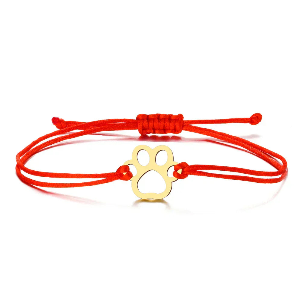 Bracelet ajustable en cordon avec motif de patte – Design noir et rouge