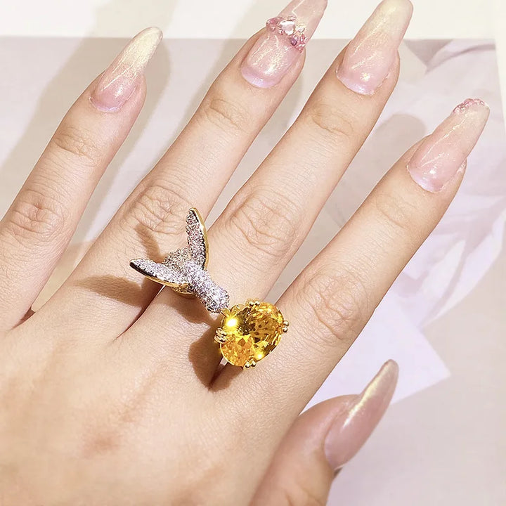 Bague ajustable avec gemme Colibri – Zircon, plaqué or 14 carats