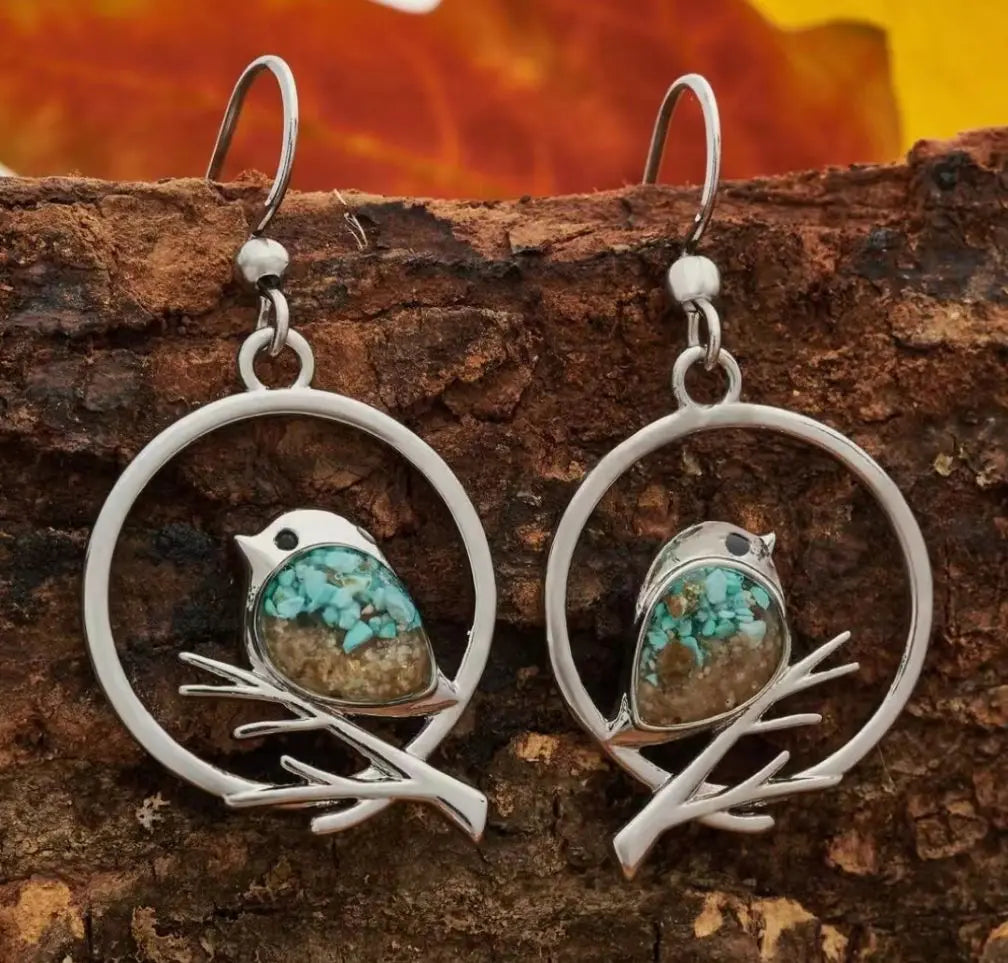 Boucles d'oreilles Vintage Oiseau sur Branche – Évoquant la Liberté et la Sérénité
