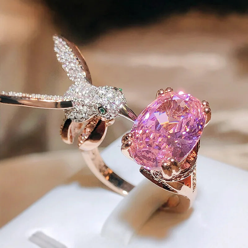 Bague ajustable avec gemme Colibri – Zircon, plaqué or 14 carats