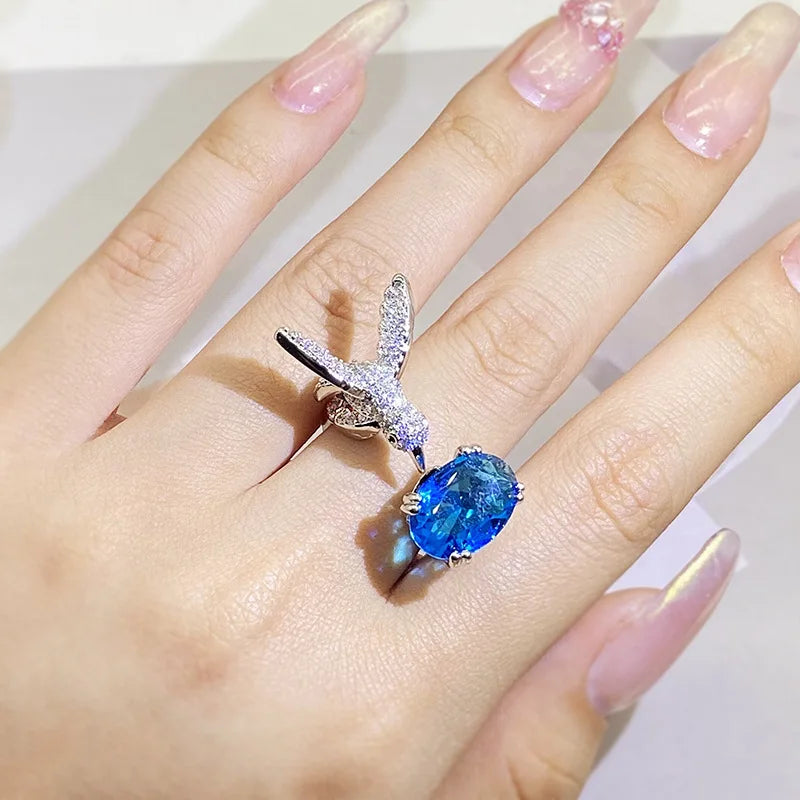 Bague ajustable avec gemme Colibri – Zircon, plaqué or 14 carats
