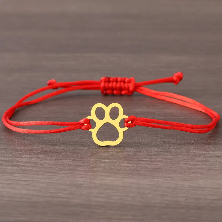 Bracelet ajustable en cordon avec motif de patte – Design noir et rouge