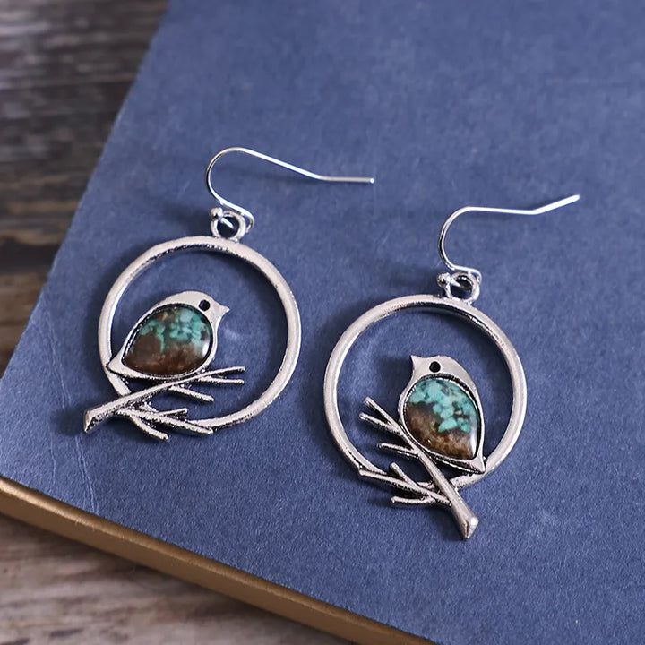 Boucles d'oreilles Vintage Oiseau sur Branche – Évoquant la Liberté et la Sérénité