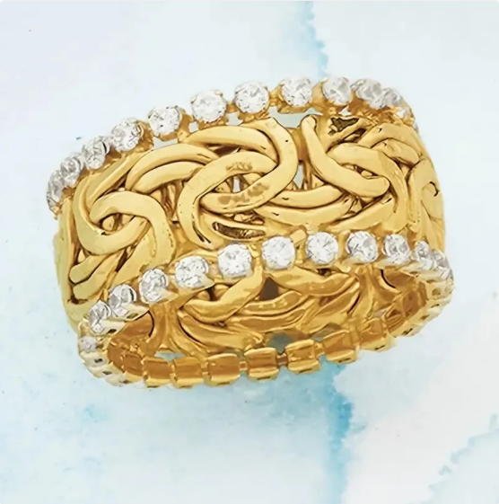 Bague Dorée avec Bande Tressée en Cristal