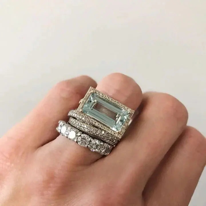 Ensemble de Bagues Vintage en Argent avec Pierre de Turquoise en Verre