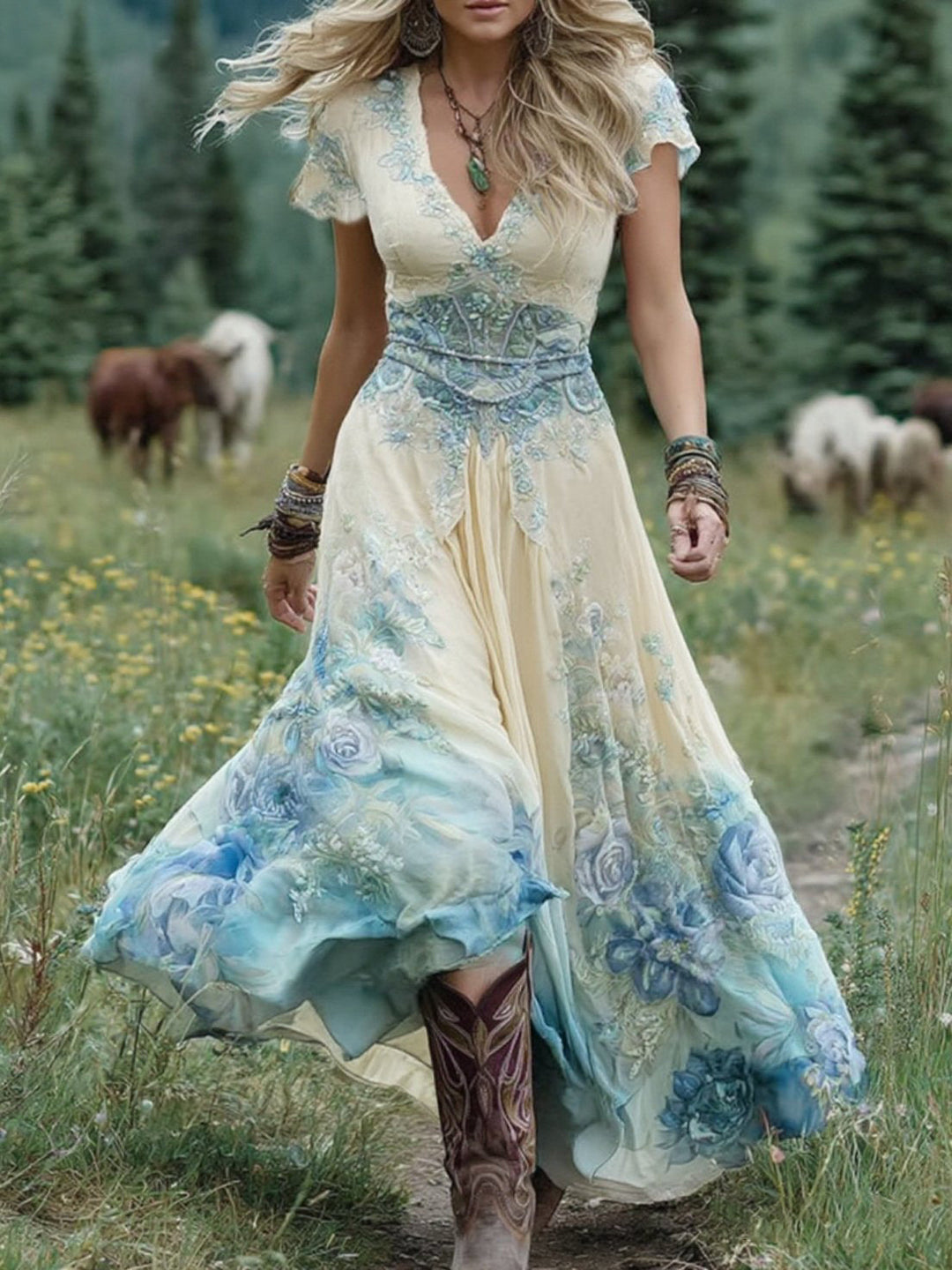 Serena - Robe Maxi Courte Fleurie