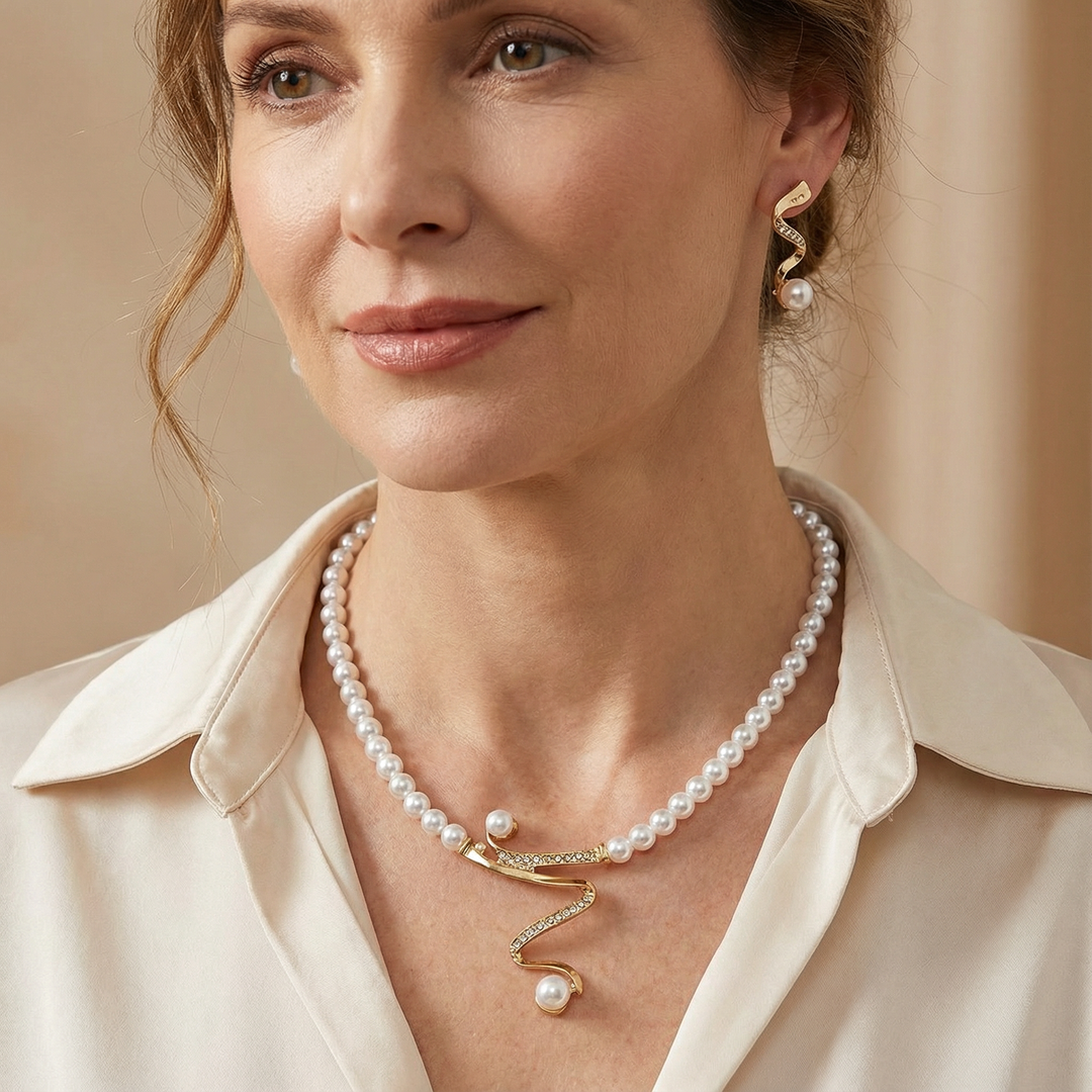 Set de Collier et Boucles d'Oreilles en Perles Naturelles