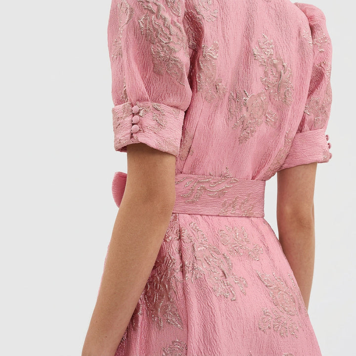 Matilde - Robe Longue en Jacquard Floral avec Ceinture