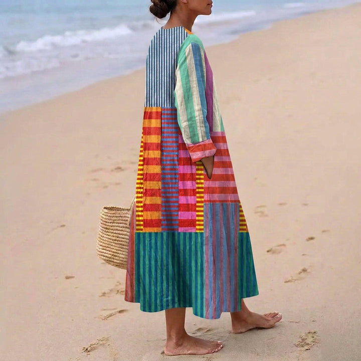 Eva - Robe Longue Multicolore en Patchwork