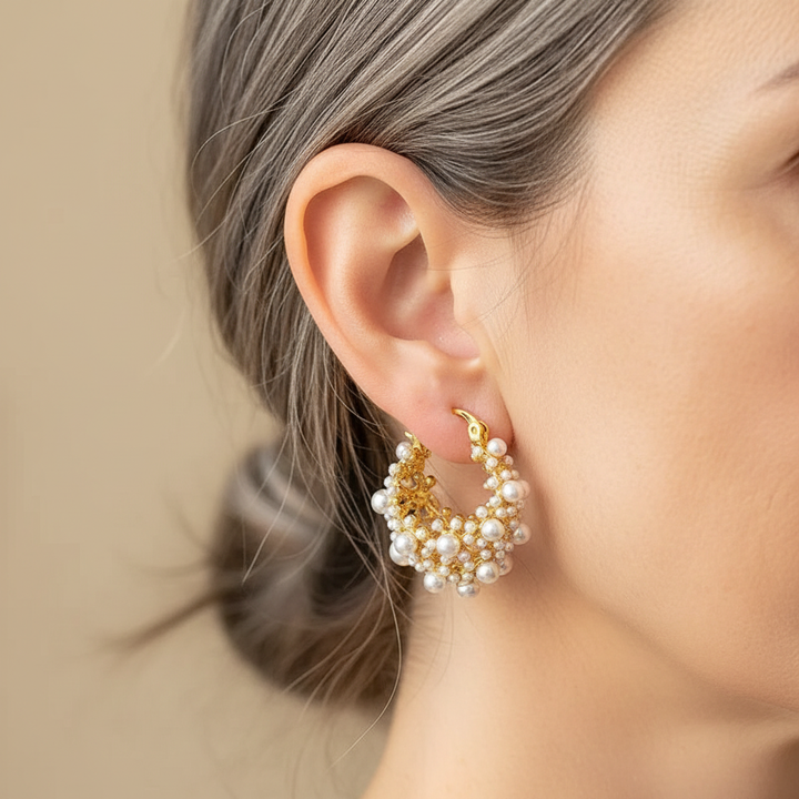 Créoles vintage en or avec perles
