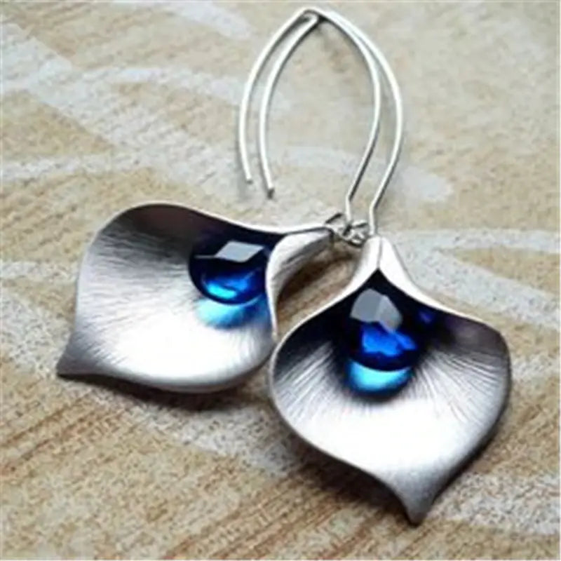 Boucles d'oreilles en Argent avec Motif Lotus Bleu