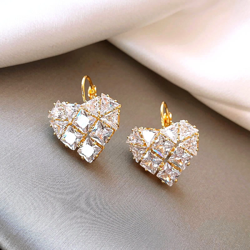 Élégantes Boucles d'Oreilles en Cristal en Forme de Cœur