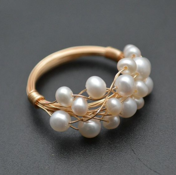 Anneau Vintage avec Motif de Perles