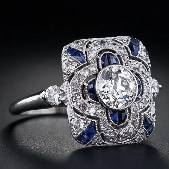 Anneau Vintage en Argent avec Zirconium Bleu
