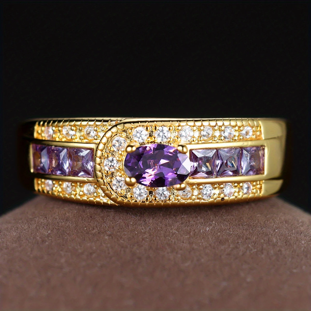 Anneau Vintage Doré avec Zirconium Violet