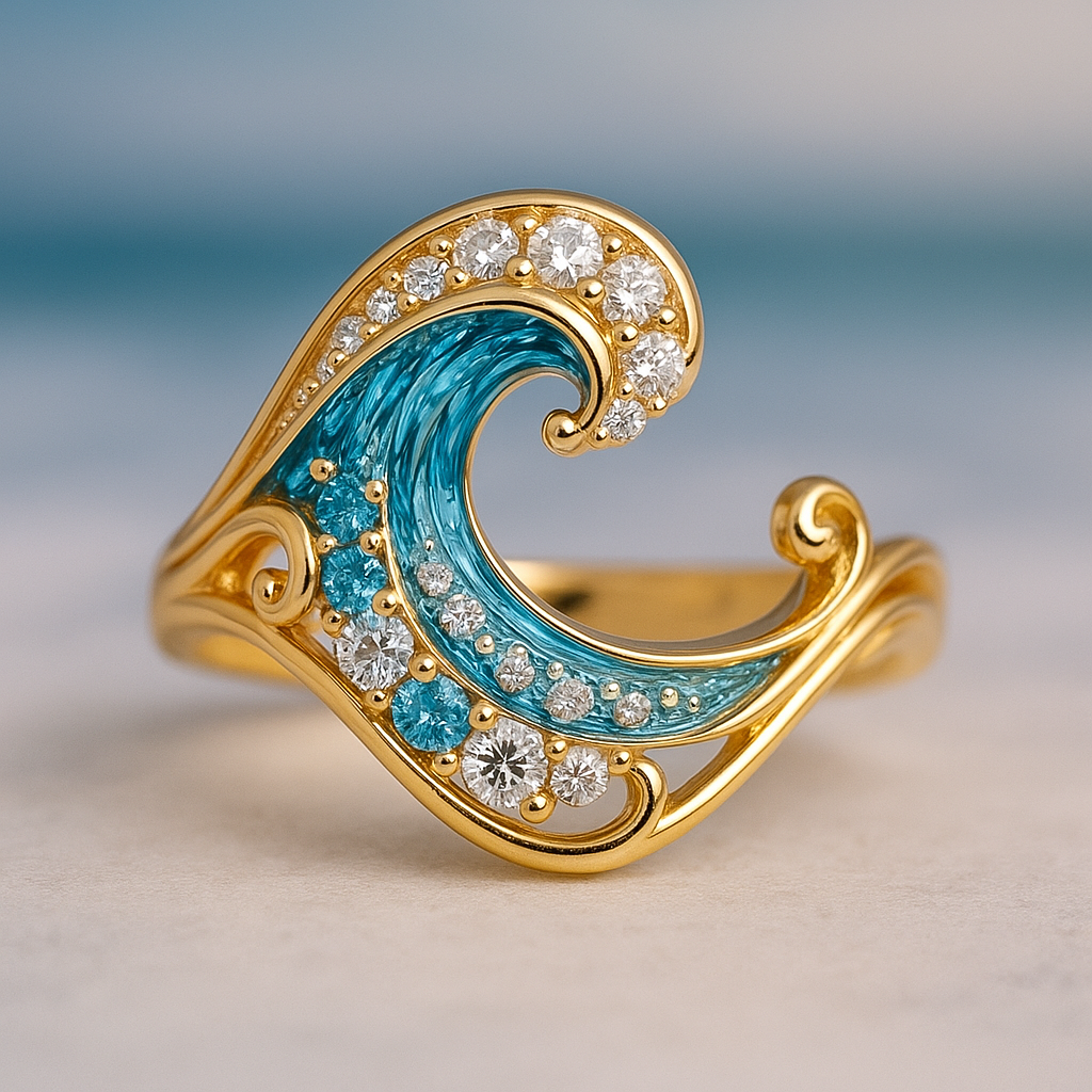 Anneau Éclatant avec Vague Bleue