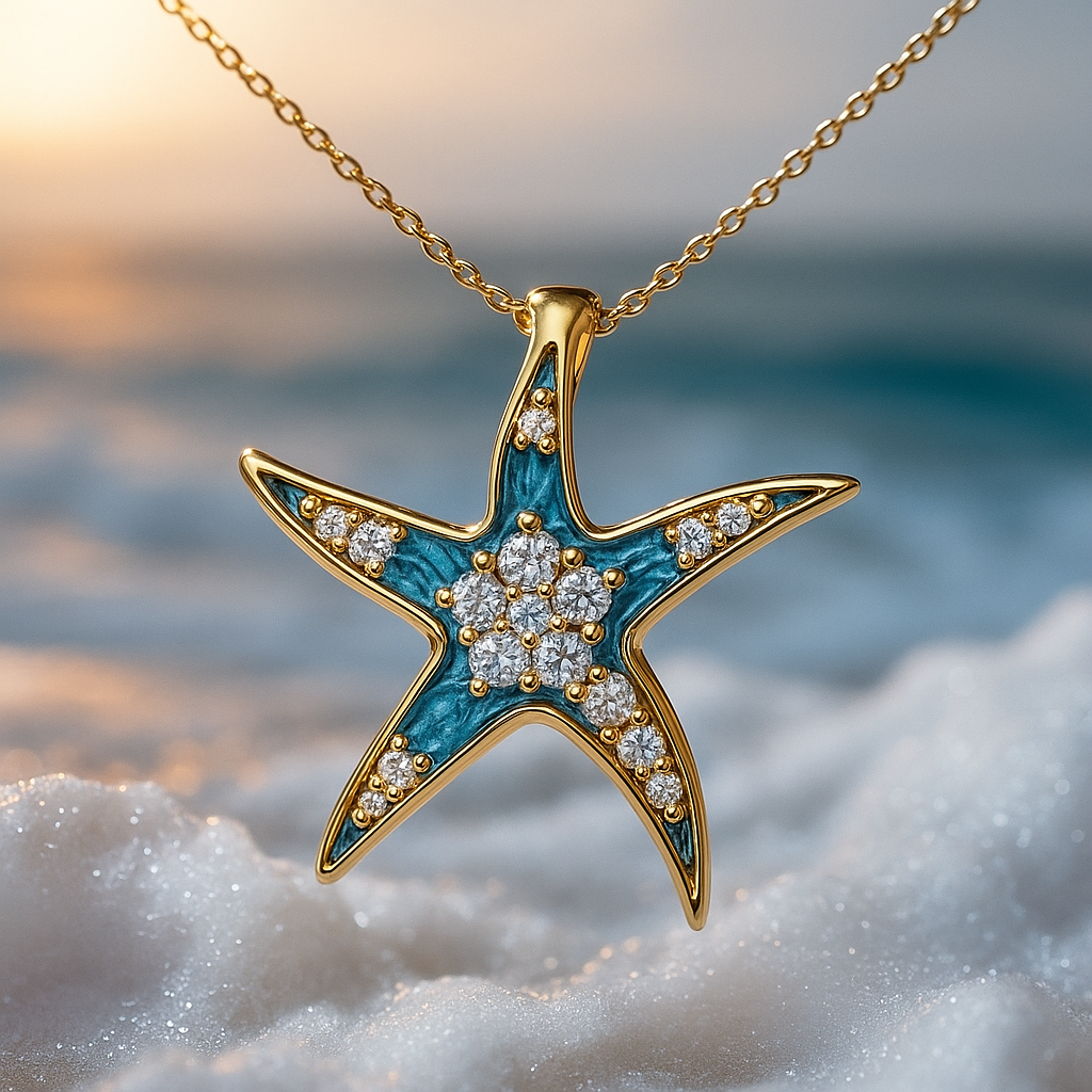 Collier Éclatant avec Étoile de Mer Bleue et Opale