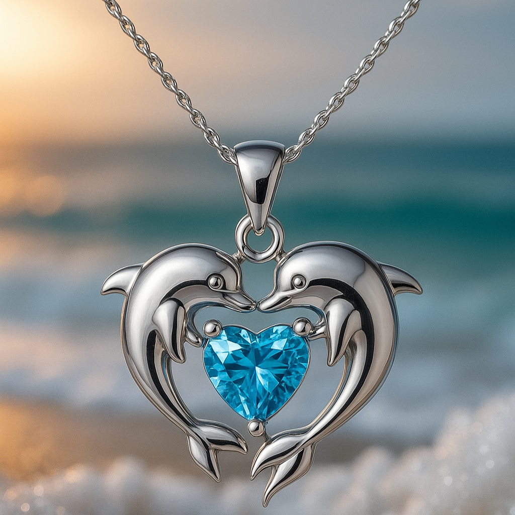 Collier Argenté Double avec Dauphins Amoureux