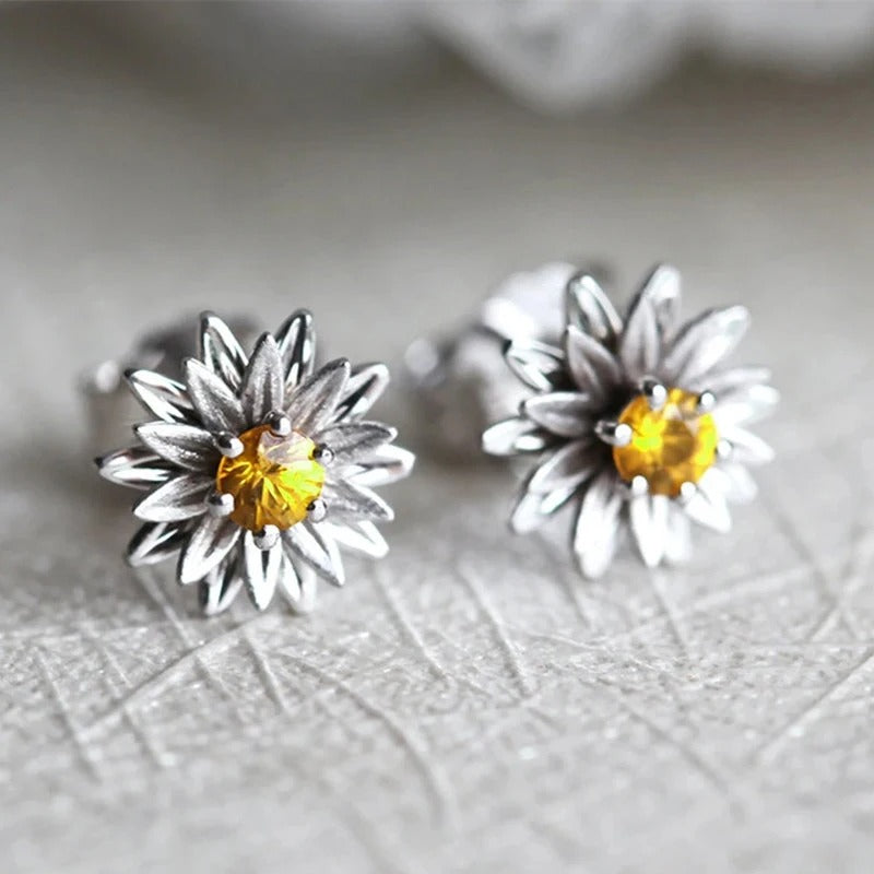 Boucles d'oreilles en Argent Vintage avec Pendentif Floral