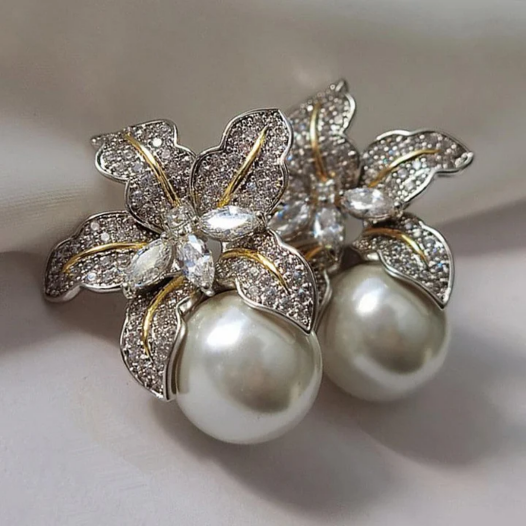 Élégantes Boucles d'Oreilles Fleuries avec Perles