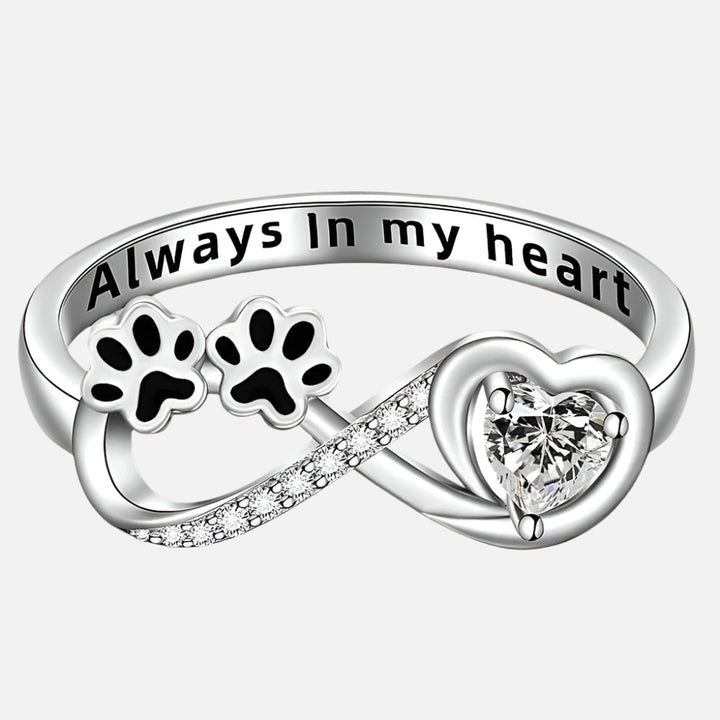 Bague en zirconium en forme de patte avec design cœur et symbole infini