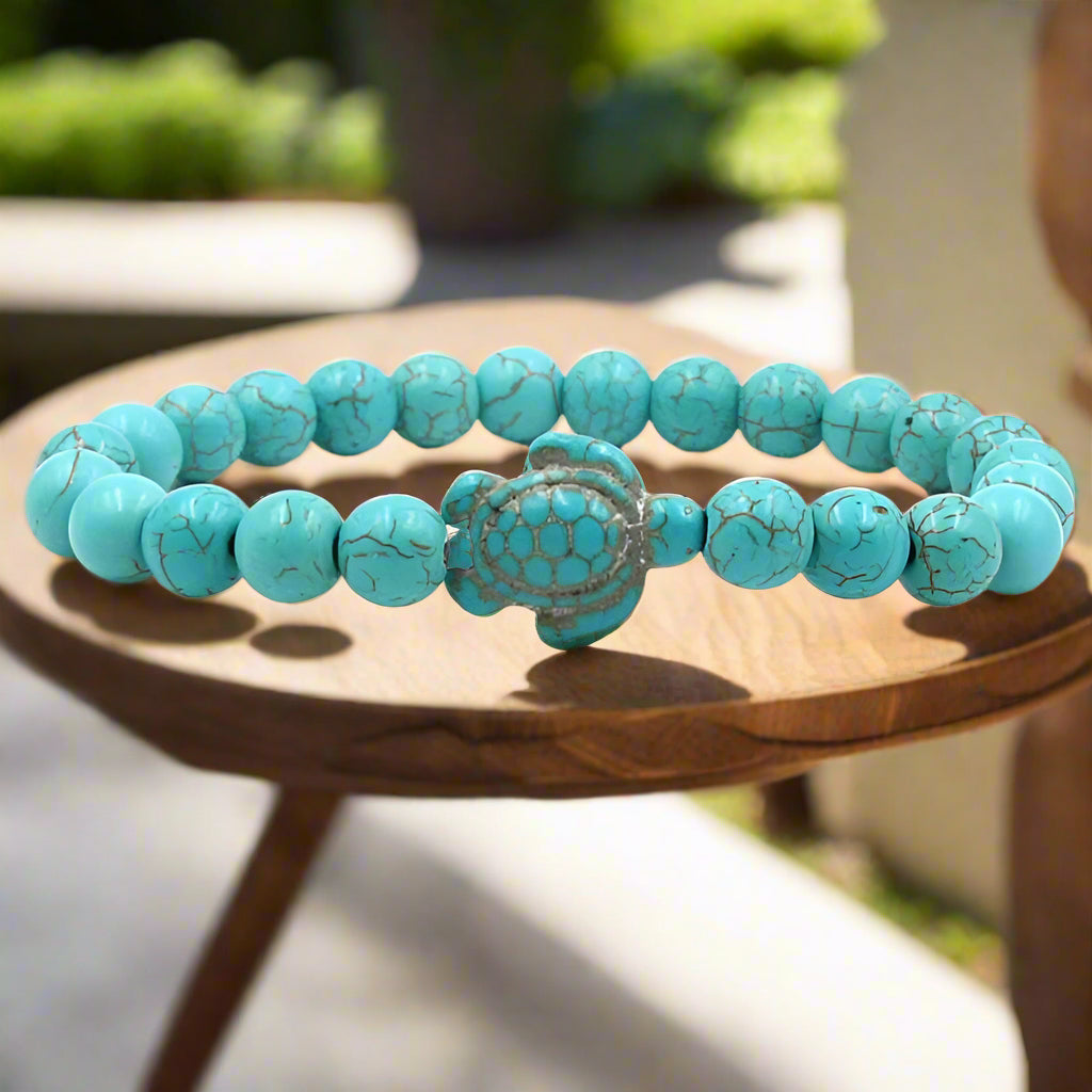 Bracelet en perles de pierre naturelle en forme de tortue unique