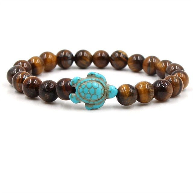 Bracelet en perles de pierre naturelle en forme de tortue unique
