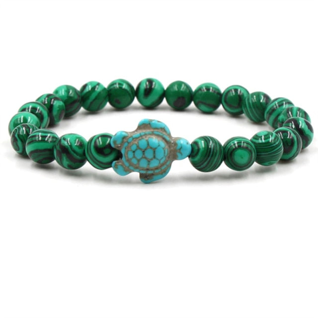 Bracelet en perles de pierre naturelle en forme de tortue unique