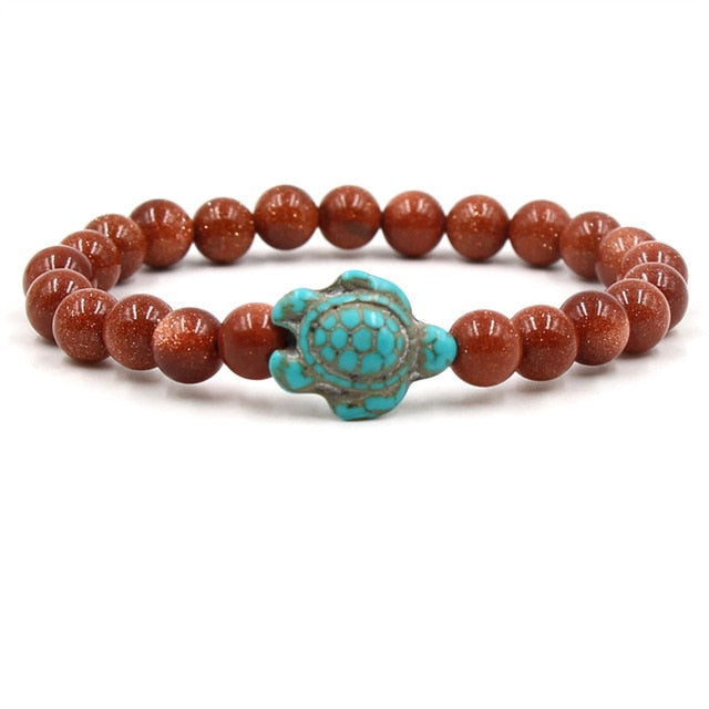 Bracelet en perles de pierre naturelle en forme de tortue unique