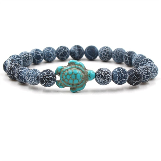 Bracelet en perles de pierre naturelle en forme de tortue unique