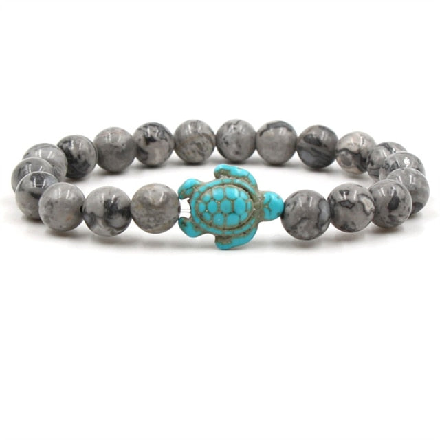 Bracelet en perles de pierre naturelle en forme de tortue unique